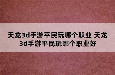 天龙3d手游平民玩哪个职业 天龙3d手游平民玩哪个职业好